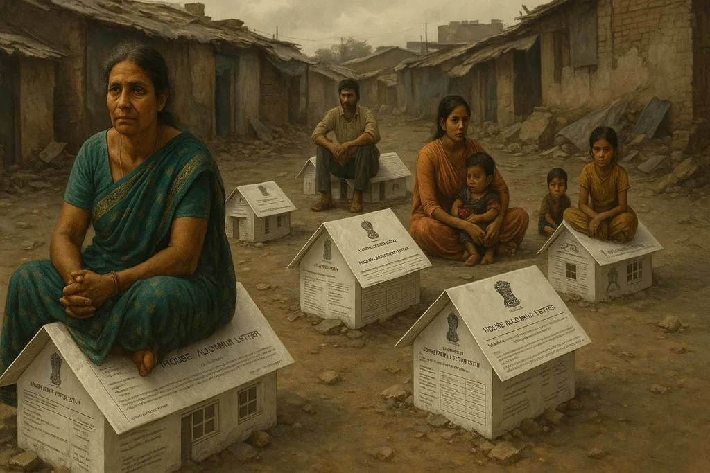 Demonstation of Houses only being alloted on Papers