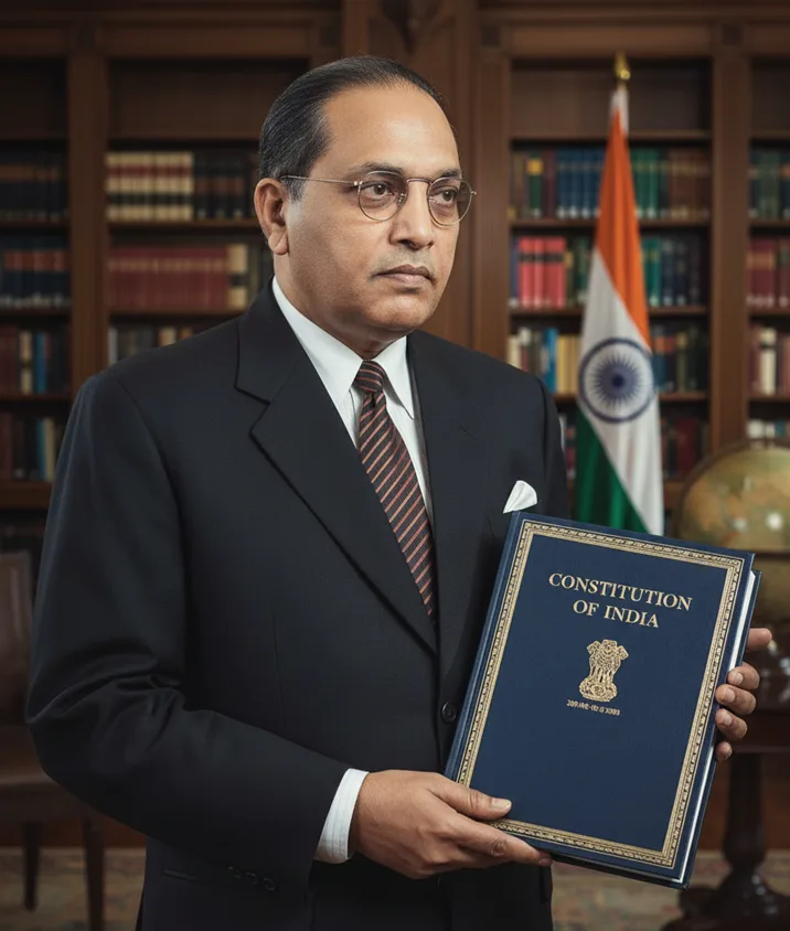 Dr. B.R. Ambedkar holding Constitution of India